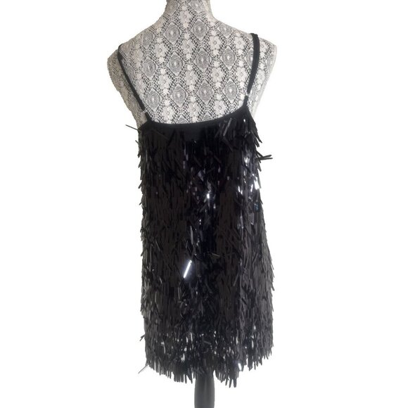 Little Black Mini Dress short Sequins size 8,NewYears Eve, flapper Gatsby gothic - Picture 4 of 12